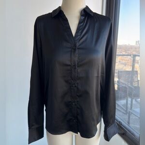 Suzy Shier Black Satin Button-Down Shirt
